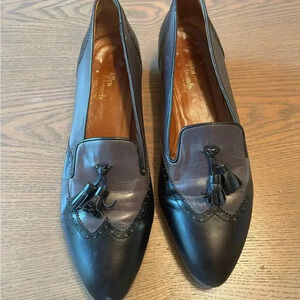 Allen Edmonds Womans Manchester Wingtip Tassel Loafers Size 8.5C Leather Blk/Gry